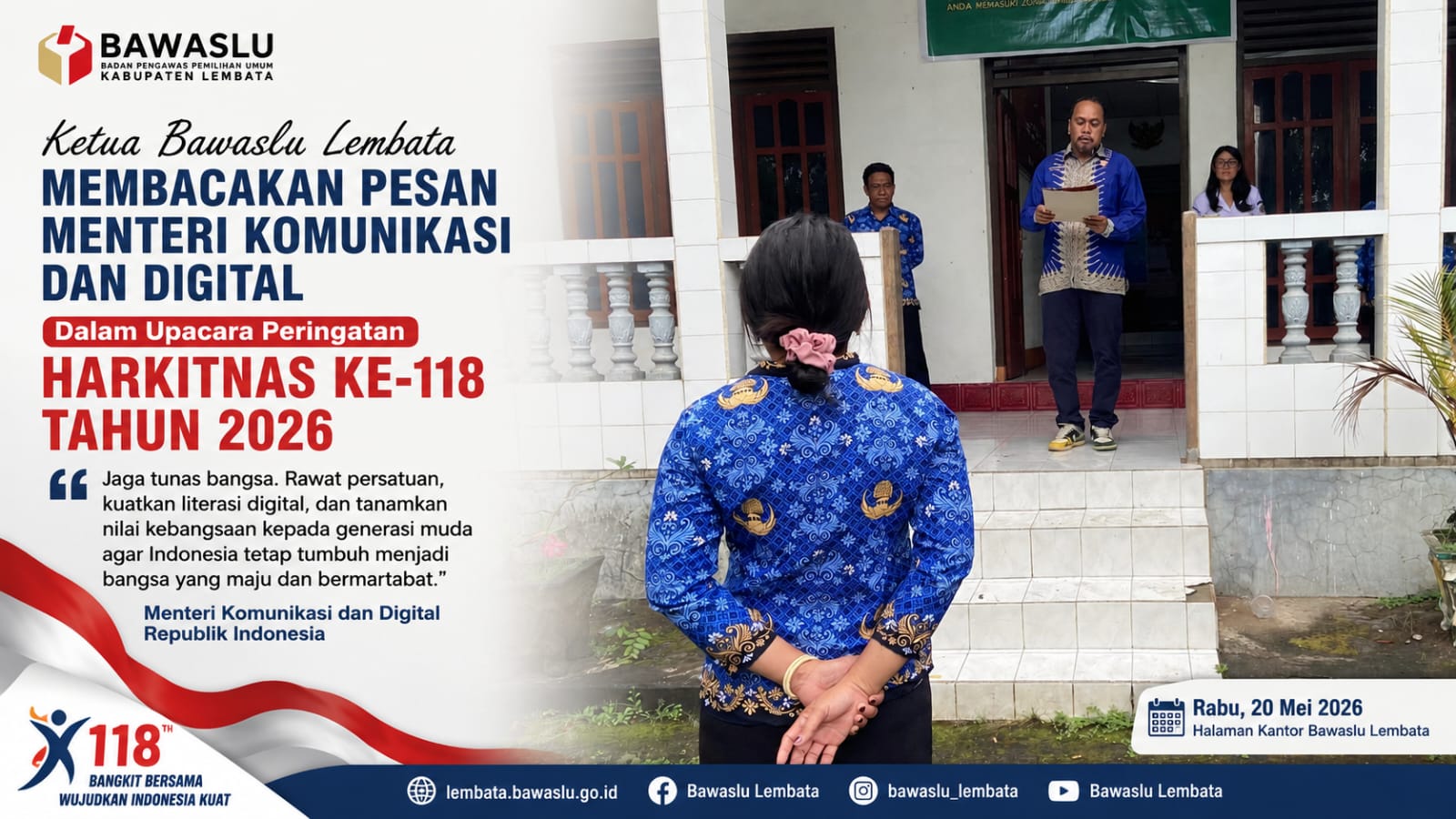 Ketua Bawaslu Lembata Pimpin Upacara Peringatan Harkitnas 