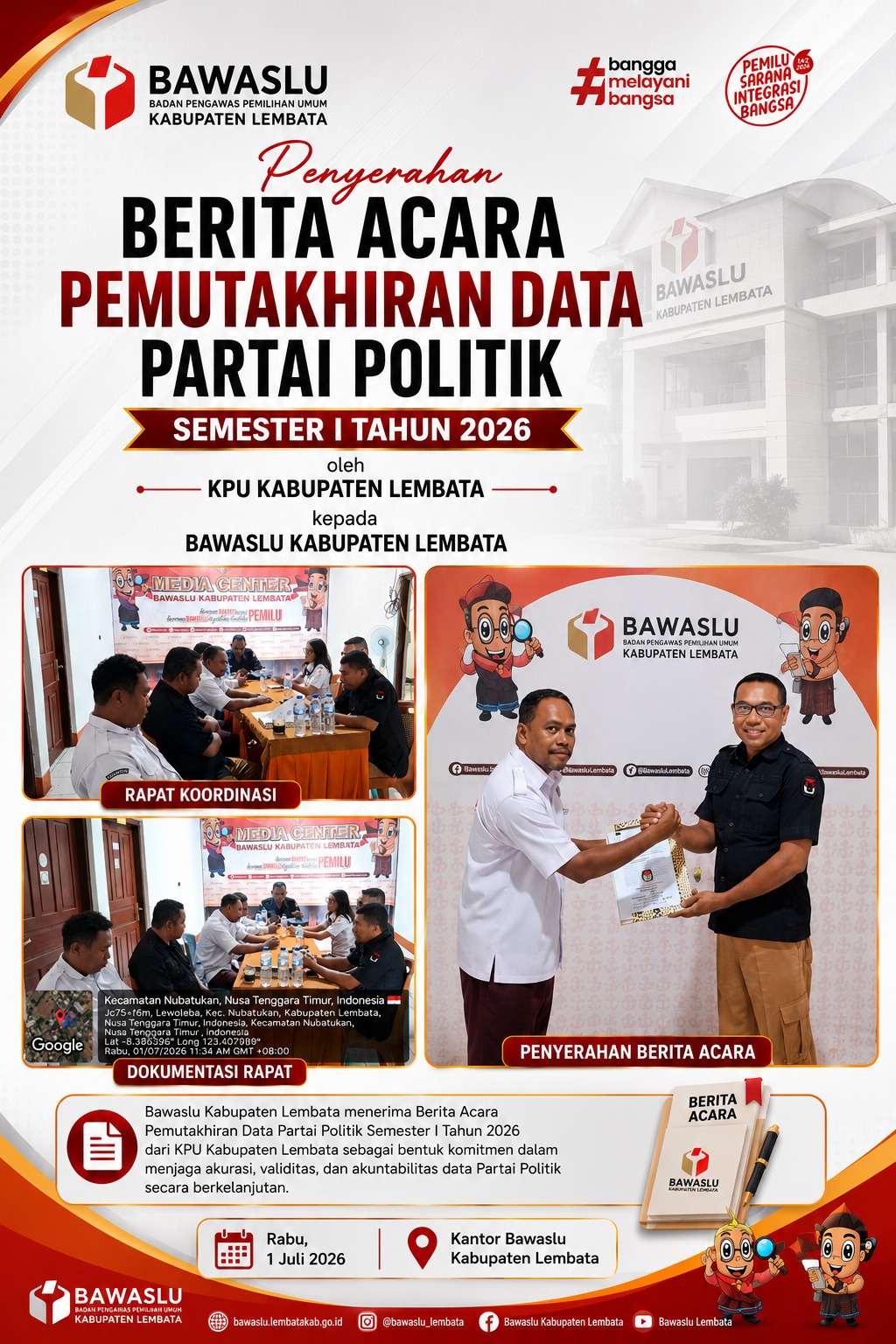 KPU Lembata Serahkan BA Kepada Bawaslu Lembata