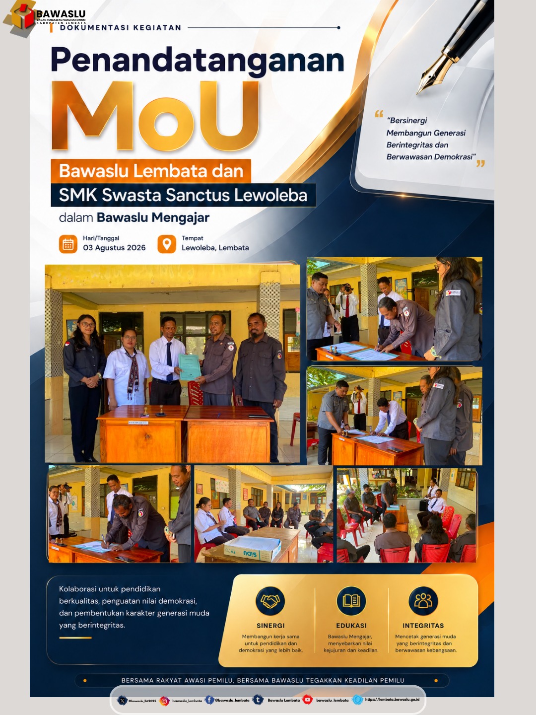 Bawaslu Kabupaten Lembata dan SMKS Sanctus Lewoleba Teken MoU.