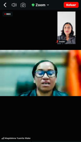 (Koordinator Divisi Hukum dan Penyelesaian Sengketa Proses Pemilu, Magdalena Yuanita Wake saat menyampaikan arahan  dalam kegiatan bincang-bincang penyelesaian sengketa proses pemilu Bawaslu Provinsi NTT secara daring)